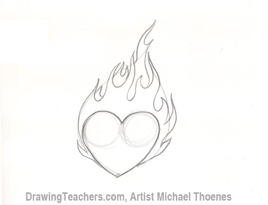 How to Draw a heart-with-Flames Step 4