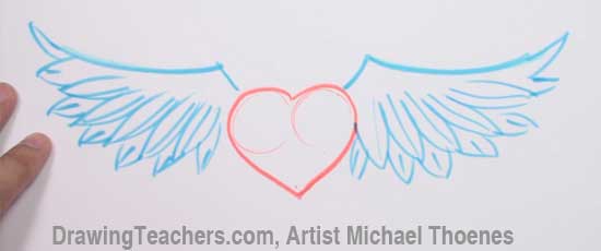 How to Draw a heart with Wings Step 5