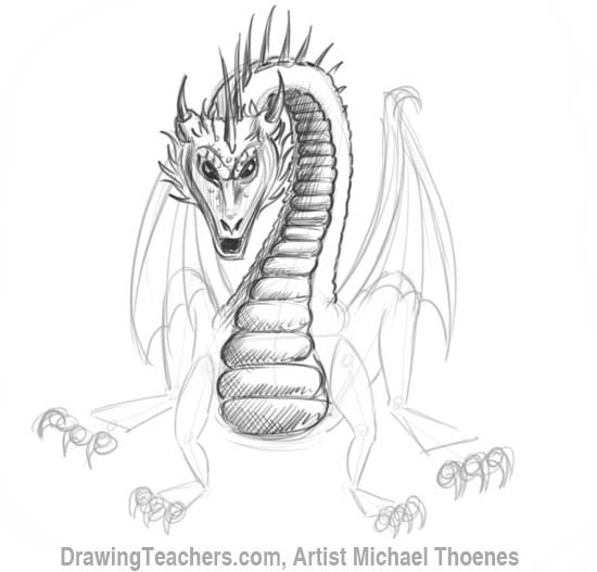 How to Draw Dragon Sitting 13