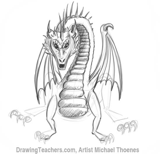 How to Draw Dragon Sitting 14