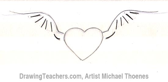 How to Draw a heart with Wings Step 3