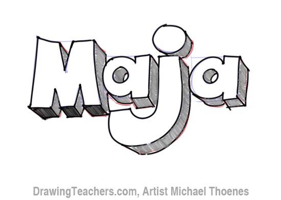 How to Draw 3D Letters Maja