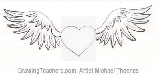 How to Draw a heart with Wings Step 6