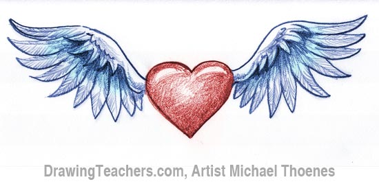 How to Draw a heart with Wings Step 7